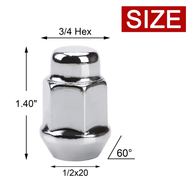 FLYCLE 20PCS 1.4 inch Chrome 1/2-20 Closed End Bulge Acorn Lug Nuts - Cone Seat - 19mm Hex Wheel Lug Nut for Bronco Cherokee Liberty Mustang Ranger Explorer YJ TJ KJ KK ZJ WJ WK XK MJ XJ Aftermarket Wheels - Image 5